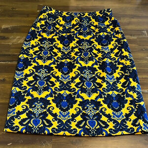 Brixon Ivy Jacquard Printed Skirt Stitch Fix Blue Yellow Pencil Lined M